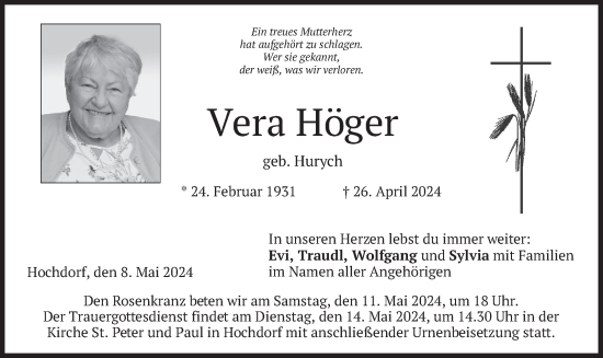 Traueranzeige von Vera Höger von merkurtz