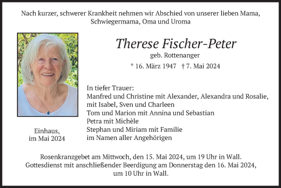 Traueranzeige von Therese Fischer-Peter von merkurtz